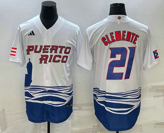 Mens Puerto Rico Baseball #21 Roberto Clemente 2023 White World Baseball Classic Stitched Jerseys